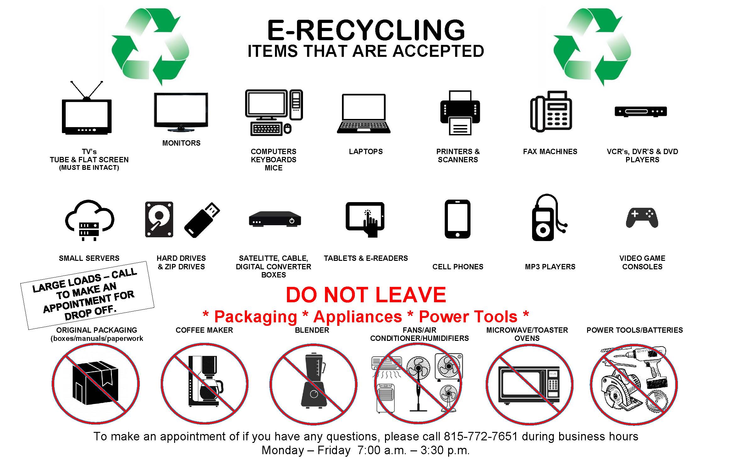 Graphic depicting e-recycling items taken